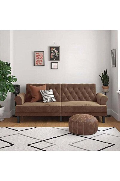 soufa dibaj شوكولاتة | أريكة بثلاثة مقاعد مُنجدة بالمخمل ٢١٢×٨٢×٨٤ سم - بني فاتح