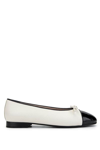 Tamer Tanca Women's Genuine Leather Black Patent Leather/Beige Ballerina Shoes