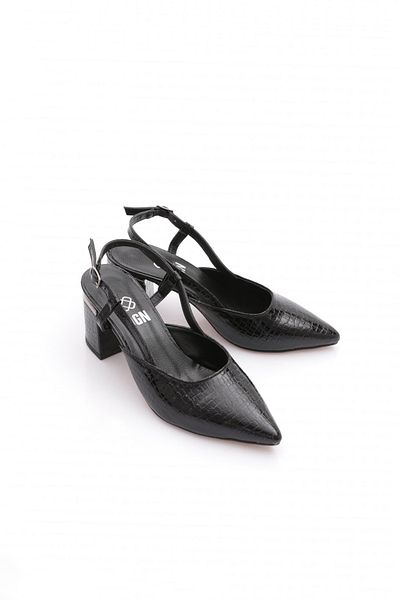 DGN Women's Pointed Toe Open Back Belted Thick Heeled Shoes 3412534