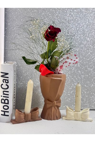 BLANJ Nordic Large Bouquet Vase Trinket Flower Holder Decorative Bow 2-Piece Candle Holder Vase 20X10X10Cm Bohemian