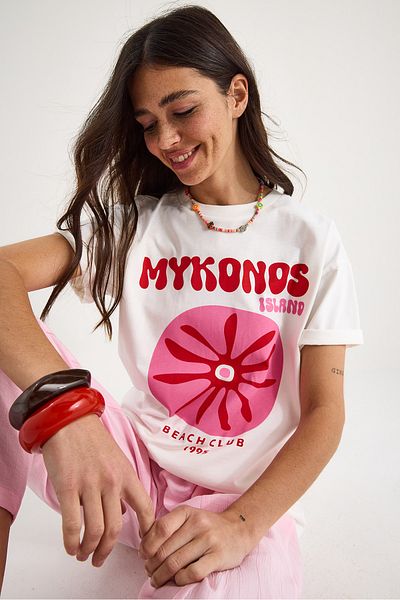 Bianco Lucci Γυναικείο μπλουζάκι Mykonos εμπριμέ Oversize βαμβακερό 5446 60283290