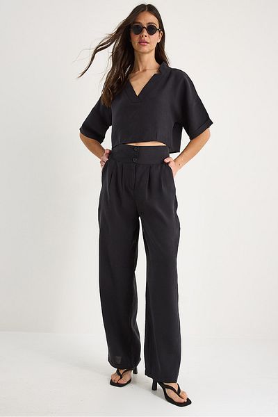 Bianco Lucci Women V-Neck Blouse with High Waist Pants Modal Bottom-Top Suit 9330 60281052