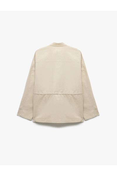 Koton Long Sleeve Flap Pocket Detailed Stand Collar Linen Jacket
