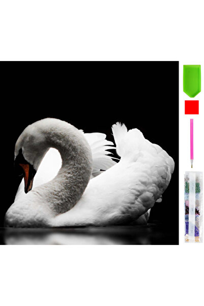 zola Diamond mosaic tapestry, white swan pattern, 20 x 20 cm