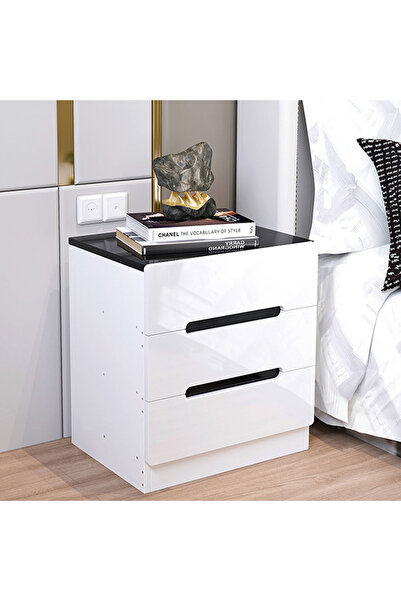 EqiEch طاولة بجانب السرير، طاولة جانبية عصرية، صناديق صغيرة، خزانة ذات ثلاثة أدراج تخزين