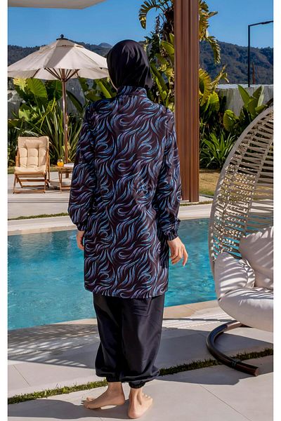 Mayom Quick Dry Parachute Fabric Patterned Hijab Swimsuit - 2537