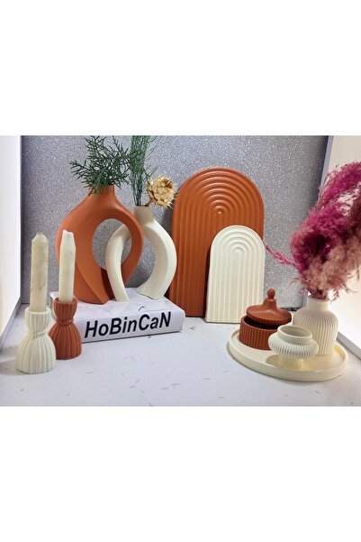 BLANJ Sarmasık 2'li halka 2'li mumluk büyük-küçük gökkusağı tabağı yuvarlak tepsi pampas vazo 10 parça