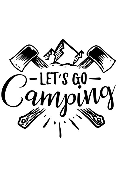 StoryGift Romania Sticker Autocolant 70CM Exterior cu munti si topoare cu mesajul "Let's go camping" - hai la ca