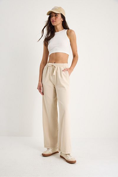 Bianco Lucci Women's Elastic Waist Leg Detailed Palazzo Mold Cotton Gabardine Summer Trousers 60283323