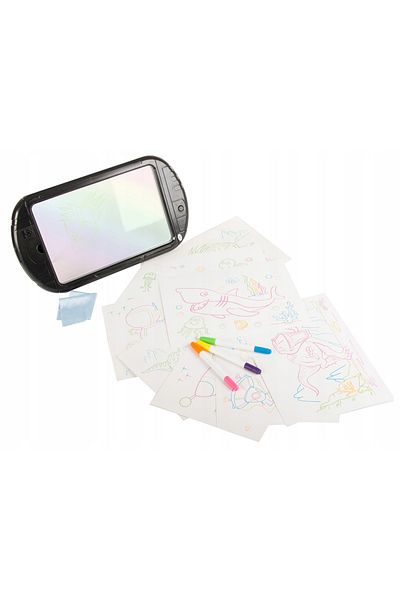 zola Plansa magica 3D pentru desen, LED, 9 planse cu 18 modele, 3 carioci duble, lavabila, 34x19.5 cm