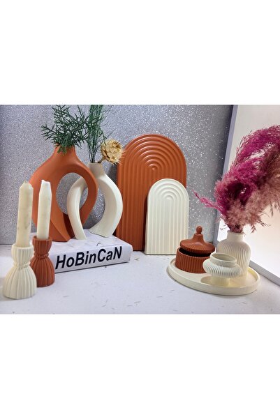 BLANJ Sarmasık 2'li halka 2'li mumluk büyük-küçük gökkusağı tabağı yuvarlak tepsi pampas vazo 10 parça