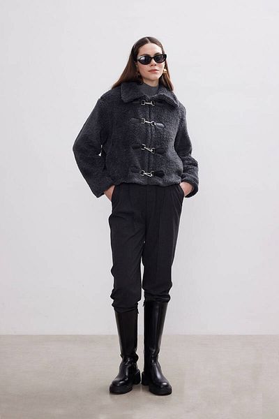 BE BLUE ANTHRACITE PLUSH CROP JACKET