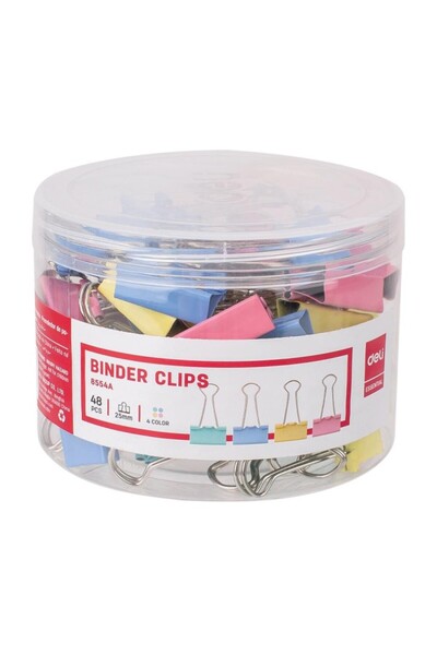 Deli Cleme pentru documente 25 mm colorate, 48 buc./cutie de plastic Deli