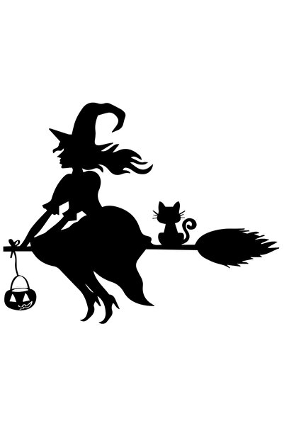 StoryGift Romania Sticker Eticheta 40CM Exterior cu o vrajitoare si o pisicut...