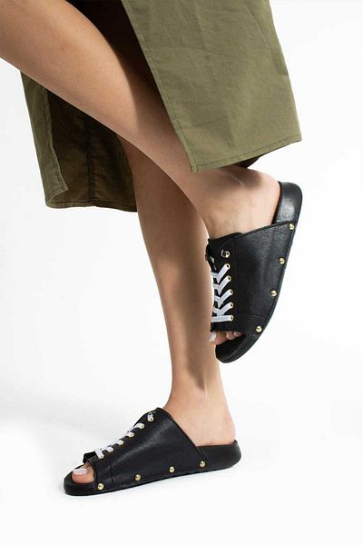 Moda Amour Donna Karina Black Sports Gold Buckle Women's Sandals