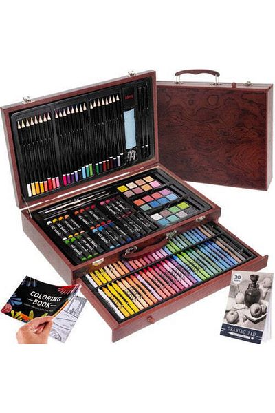 zola Set pictat si desen, gentuta depozitare din lemn, 143 piese, 23x37.5x8 cm
