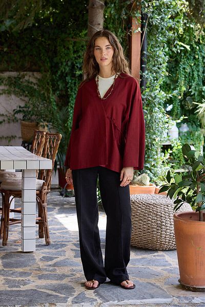 BE BLUE Dark Cherry Textured Kimono