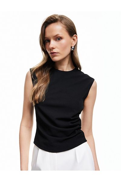 Koton Crepe Scuba Fabric Drape Detailed Sleeveless Crew Neck Tank Top