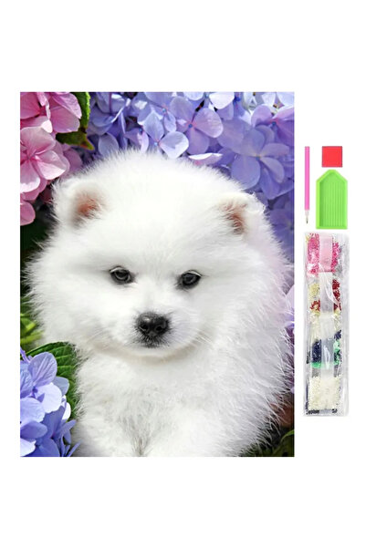 zola Goblen mozaic cu diamante, model catel alb, 30x40 cm