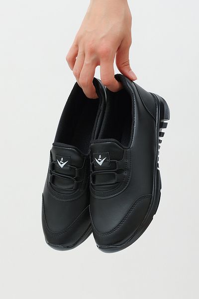 ALTUNTAŞ Women's Ballerinas Black Faux Leather Ballerinas Comfortable Lightweight Ballerinas Daily Ballerinas Black