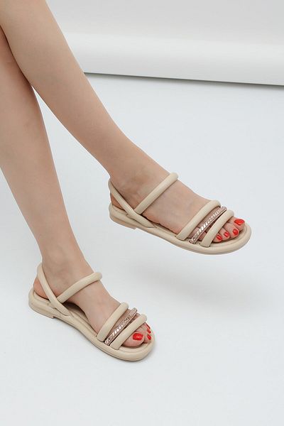 ALTUNTAŞ Orthopedic White Women's Stone Sandals Comfortable Women's Sandals Sandals Anatomical Women's Sandals Beige