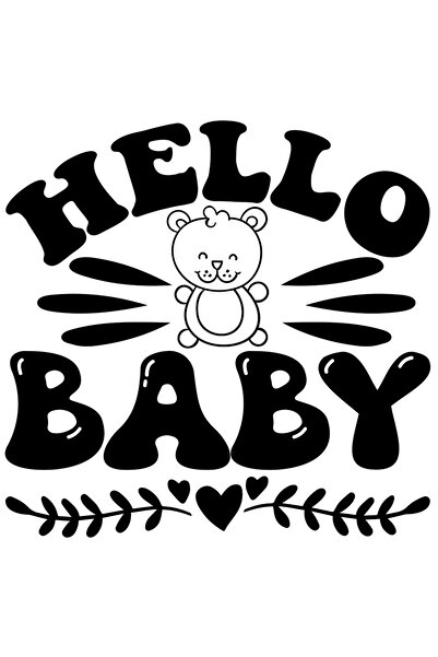 StoryGift Romania Sticker Autocolant 70CM Exterior cu salut pentru bebelusi si ursulet cu textul in engleza "Hel