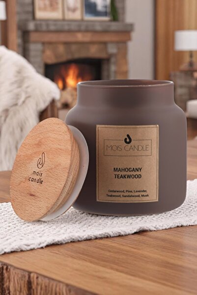Mois Candle MAHOGANY TEAKWOOD AHŞAP KAPAKLI KAVANOZ MUM - 700 G