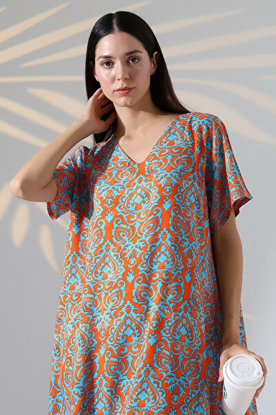 LİKAPA Likapa Summer Plus Size Viscose κοντομάνικο φόρεμα με λαιμόκοψη 2688