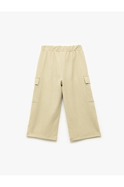 Koton Bürümcük Fabric Wide Leg Cargo Pants with Elastic Waist