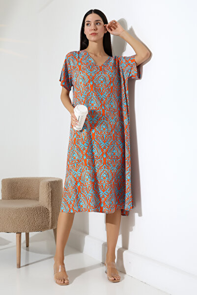 LİKAPA Likapa Summer Plus Size Viscose κοντομάνικο φόρεμα με λαιμόκοψη 2688