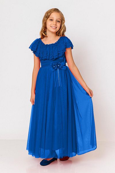 incity Girl's Tulle Lace Floral Belted Evening Dress