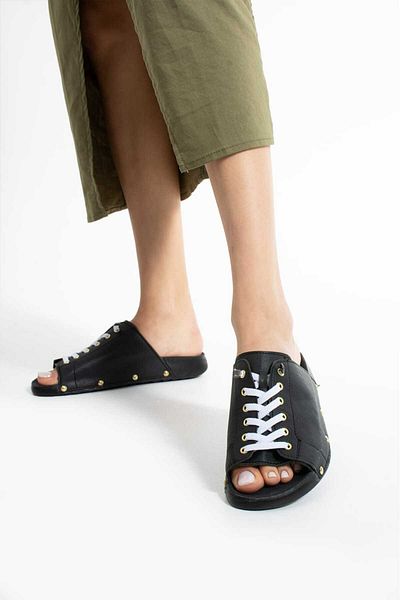 Moda Amour Donna Karina Black Sports Gold Buckle Women's Sandals