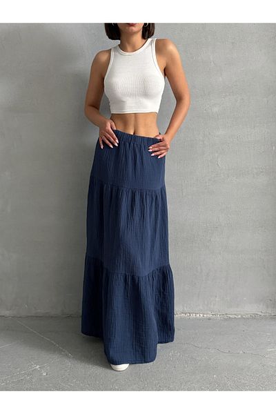 BEJNA Women's Cotton Maxi Length Muslin Skirt