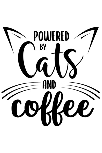 StoryGift Romania Sticker Exterior Cu Urechi De Pisica Si Mesajul In Engleza "powered By Cats And Coffee" -