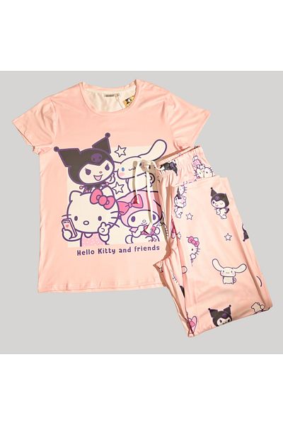 Hello Kitty WOMENS SHORT SLEEVE PAJAMA SETS , SILKY POLYESTER