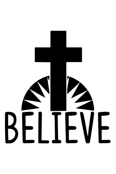 StoryGift Romania Sticker Adeziv 90CM Exterior cu o cruce si textul in engleza "Believe" - crezi , Vinyl Negru, 90 cm