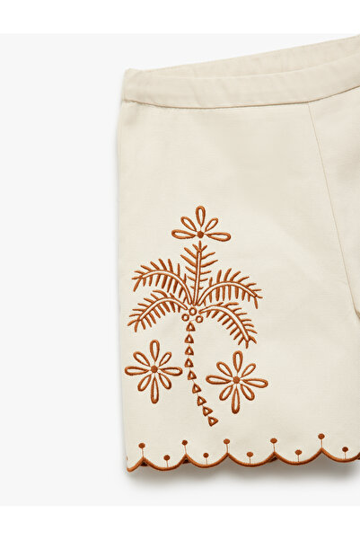 Koton Palm Embroidered Elastic Waist Cotton Shorts