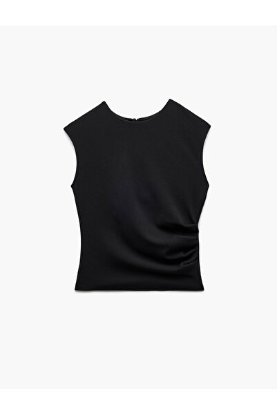 Koton Crepe Scuba Fabric Drape Detailed Sleeveless Crew Neck Tank Top