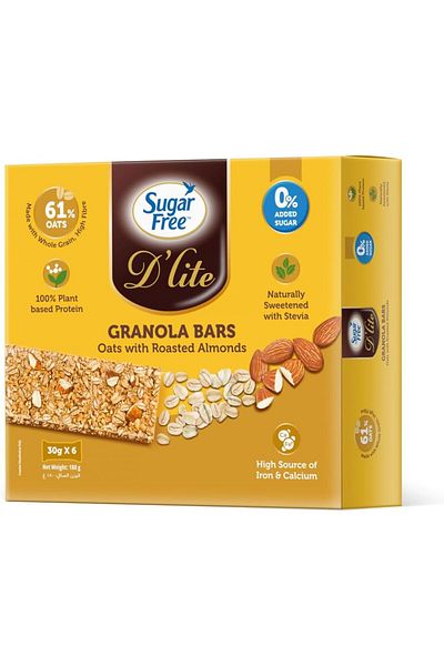 SUGAR FREE D'LITE Sugar Free D’lite Granola Bars Oats with Roasted Almonds 180g (30g x 6 pieces)