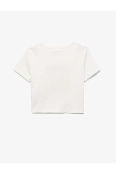 Koton Cotton Panda Printed Crew Neck Short Sleeve Crop T-Shirt