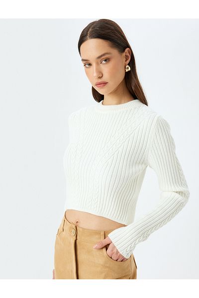 Koton Long Sleeve Crew Neck Hair Knit Textured Sweater Sweater
