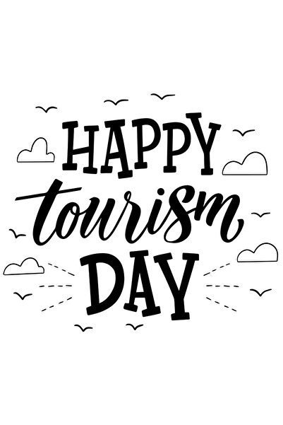 StoryGift Romania Sticker Eticheta 40CM Exterior cu urarea in engleza "Happy tourism day" - zi de turism fericit