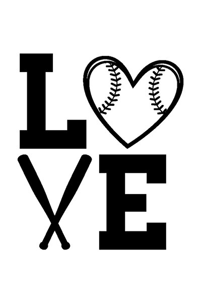 StoryGift Romania Sticker Adeziv 90CM Exterior cu inimioara si 2 bate de baseball cu textul "Love" , Vinyl Negru