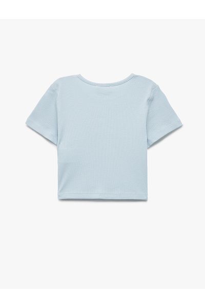 Koton Tricou crop din bumbac cu mânecă scurtă cu decolteu cu panglică imprimată