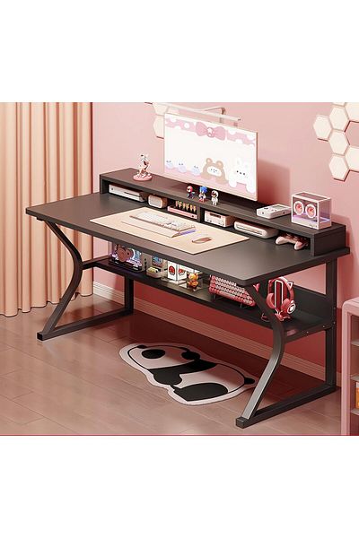 VINNYSEN Gaming Desk With Shelf, Computer Desk, C-shaped Gaming Table, Pc Workstation Office Desk(120*75)