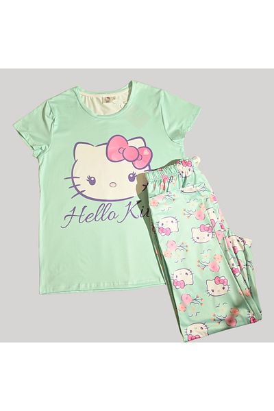 Hello Kitty WOMENS SHORT SLEEVE PAJAMA SETS , SILKY POLYESTER