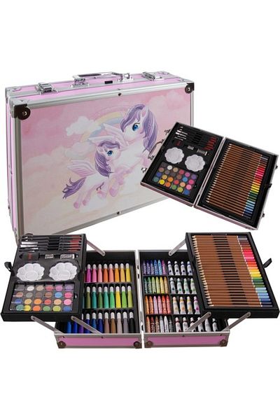 zola Set pictat si desen, gentuta depozitare cu model Unicorn, 145 piese, 34 x 23 x 8.5 cm