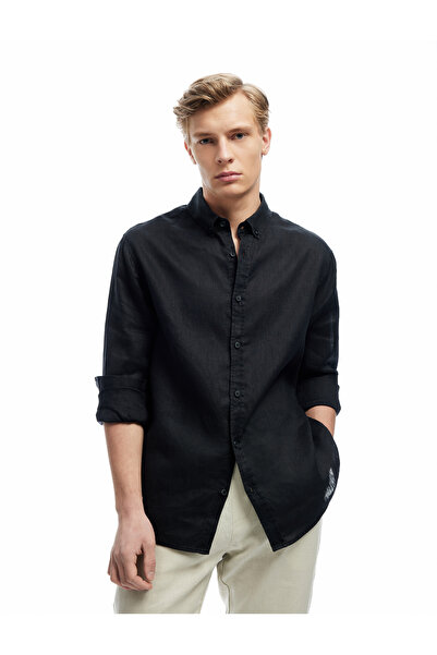 Koton Риза с дълъг ръкав и яка с копчета, класическа ленена кройка