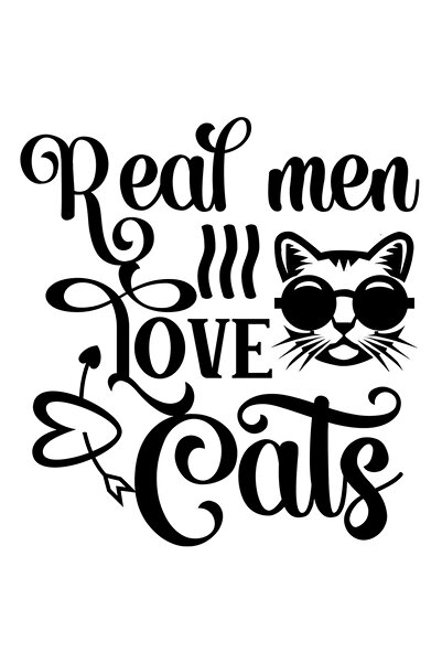StoryGift Romania Sticker Autocolant 30CM Exterior cu mesajul in engleza "Real men love cats" - barbatii adevara