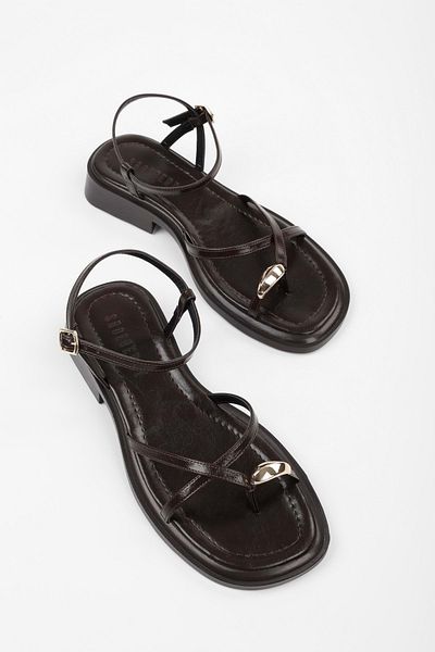 Shoeberry Women's Bianca Brown Skin Buckle Sandals